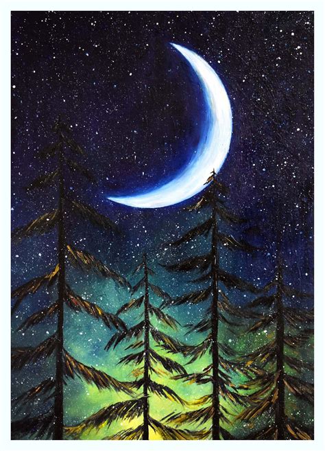 Crescent Moon Painting Art Print Abstract Moon Nursery Etsy