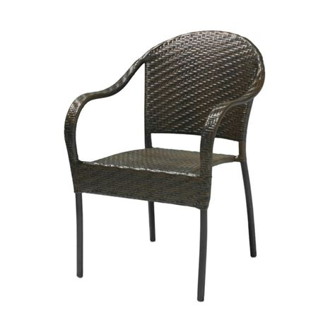 Patio Resin Outdoor Wicker Arm Chair Dark Brown Color Set Of Two