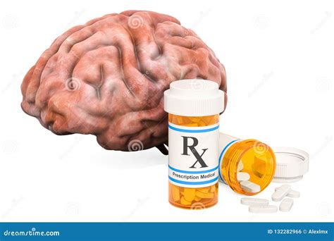 Concepto Del Cerebro Y De Las Drogas Cerebro Humano Con Las Botellas
