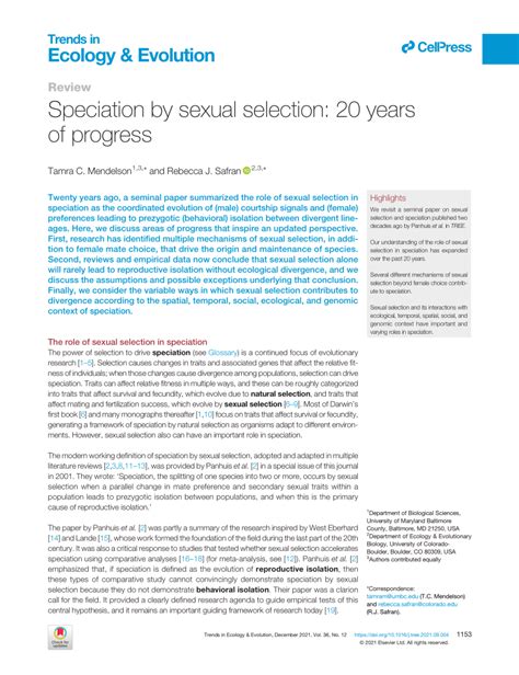 pdf speciation by sexual selection 20 years of progress