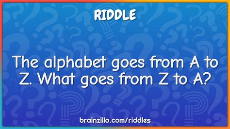The Alphabet Goes From A To Z What Goes From Z To A Riddle And Answer