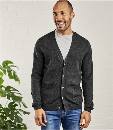 Dark Charcoal Mens Cashmere And Merino V Neck Cardigan Woolovers Uk