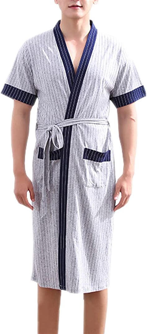 Trendy Xu Mens Cotton Dressing Gown Short Sleeved Bathrobe Nightwear