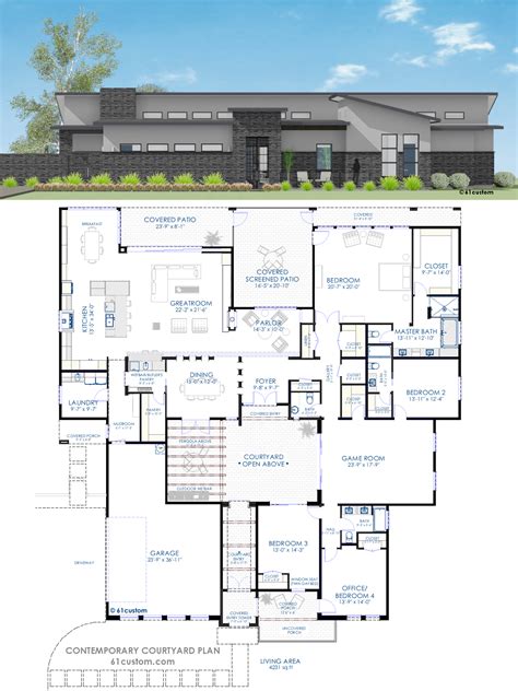 Contemporary Courtyard House Plan 61custom Modern