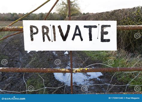 Private Sign Outdoors On Gate Stock Photo Image Of Closed Closeup