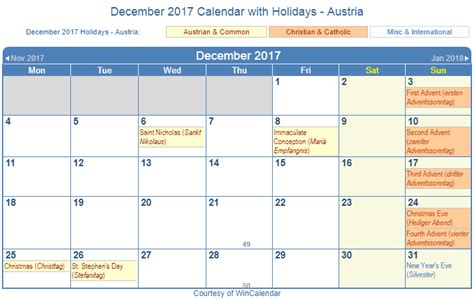 Print Friendly December 2017 Austria Calendar For Printing