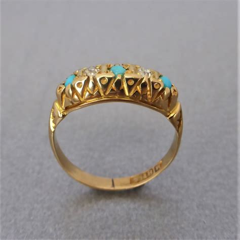 Beryl Lane Antique Edwardian K Gold Turquoise Diamond Ring By