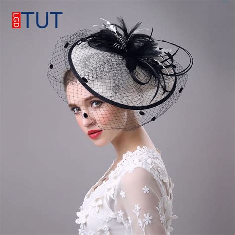 bridal bowler prom party feather net yarn linen hat wedding hat elegant fashion banquet lady