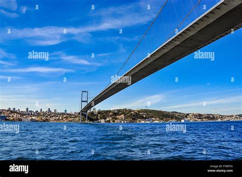 Bosphorus Bridge Seen From A Ship And A Beautiful Cloudy Day Istanbul