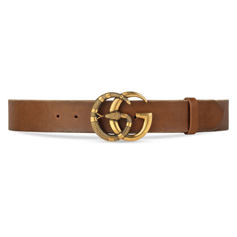 Gucci Leather Belt With Double G Buckle With Snake In Brown For Men