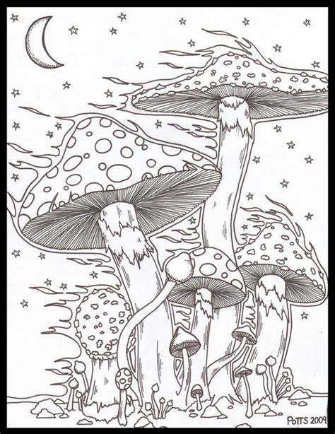 Trippy Mushroom Drawings Pencil Sketch Coloring Page