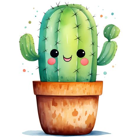 Ai Generated Cute Colorful Potted Cactus Watercolor Clipart