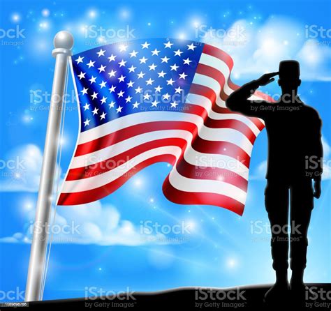 Saluting Soldier Patriotic American Flag Design Stock Illustration