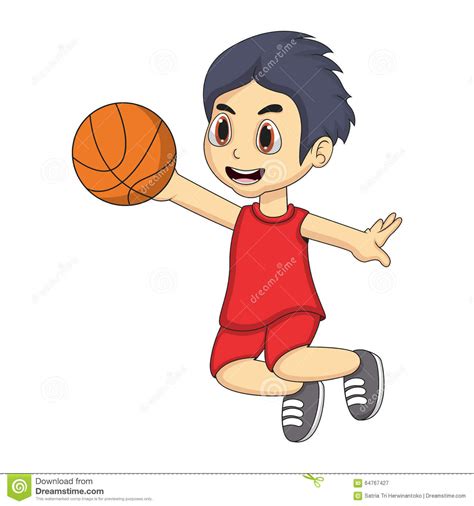 Little Boy Playing Basketball Cartoon Stock Vector Image