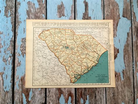 1937 South Carolina Antique Map Old State Map Historical Etsy