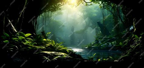 Premium Ai Image Dark Rainforest Sun Rays Through The Trees Rich