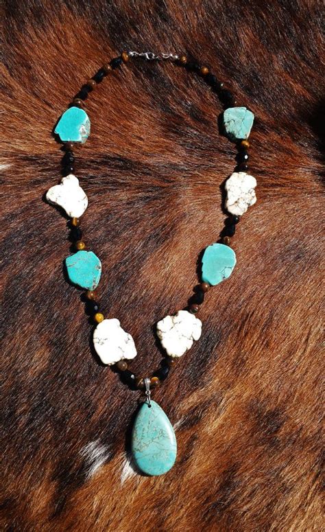 Chunky Turquoise Stone Beaded Statement Necklace With Etsy Beaded