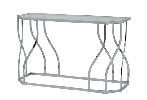 Furniture Of America Evana Chrome Waves Glass Sofa Console Table