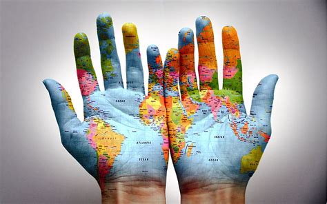 Hd Wallpaper World Map Hands Painting Arms Human Hand Multi Colored