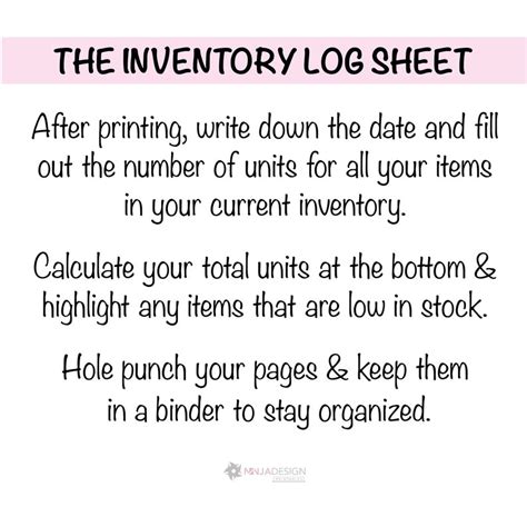 Printable Inventory Log Sheet For Small Businesses Etsy Canada