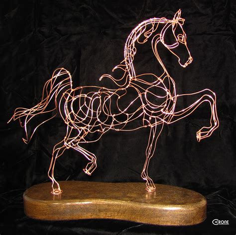 Copper Plated Hand Wrought Steel Wire Sculpture Of Saddlebred Available