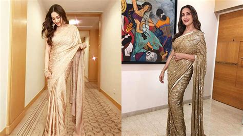 Madhuri Dixit Looks Enchanting In These Golden Saree