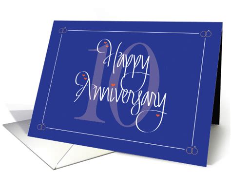 Hand Lettered 10th Wedding Anniversary With Large Ten And Hearts Card