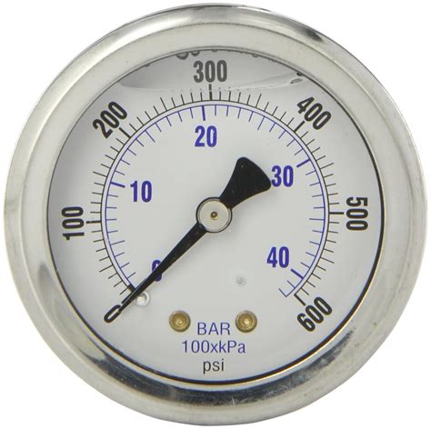 Center Back Mount Glycerine Filled Pressure Gauge With A Stainless Steel Case 18 Male Npt