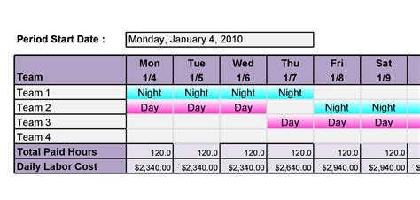 Hour Shift Schedule Template Example Calendar Printable