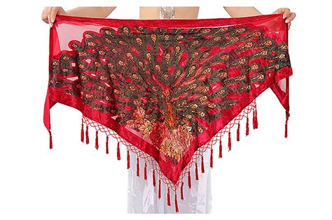 Tofern Tribal Style Peacock Triangle Beaded Fringe Belly Dance Hip Scarf Costume Shawl Wrap Belt