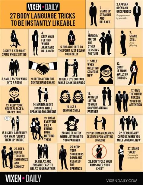 27 Easy Ways To Be Instantly Likeable Daily Infographic Confident Body Language Reading