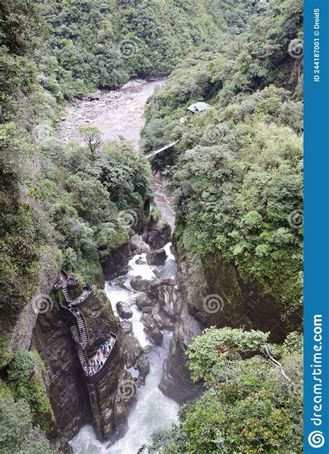 Pailon Del Diablo Mountain River And Waterfall In The Andes Banos