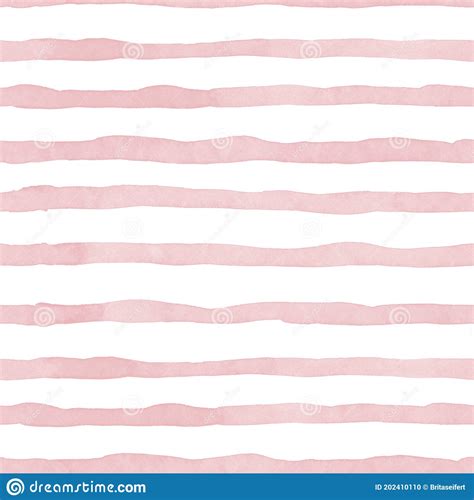 Watercolor Pink Stripes On White Background Seamless Pattern