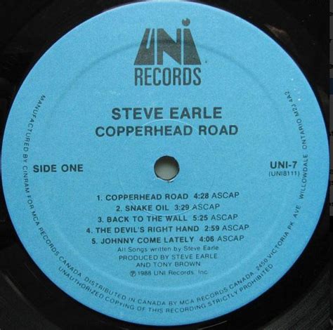 Steve Earle Copperhead Road Vinyl Pursuit Inc