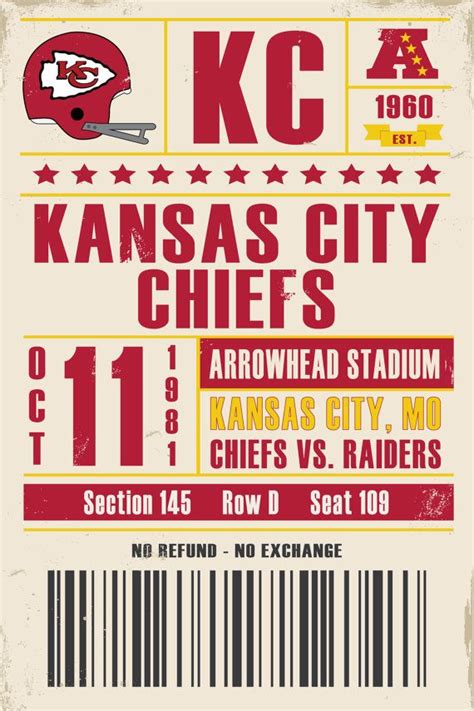 Kansas City Chiefs Retro Ticket Print Kansas City Chiefs Kansas City