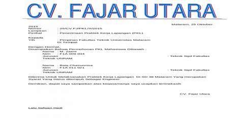 17 contoh surat tugas resmi terbaru dinas guru perorangan mandat. Surat Balasan PKL Zaeni - DOC Document