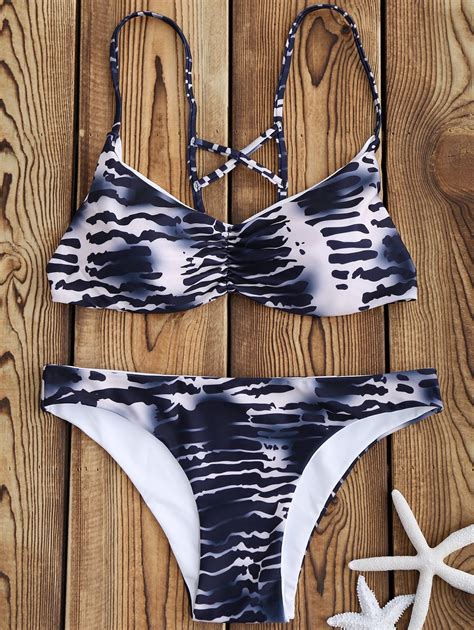 [21 off] 2021 stripe print strappy bralette bikini set in blue and pink zaful