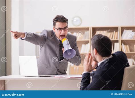 The Angry Boss Shouting At His Employee Stock Image Image Of Loud