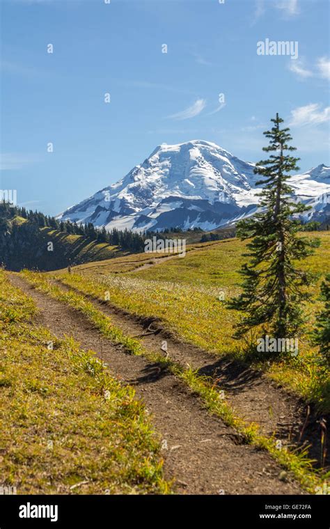 Mount Baker Comes Into View Along Skyline Divide Hiking Trail Stock