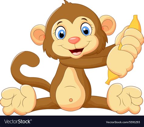 Cartoon Monkey Holding Banana Fruit Royalty Free Vector