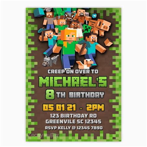 Minecraft Party Supplies Minecraft Birthday Invitations Birthday