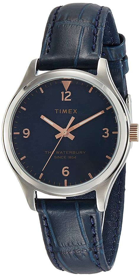 timex tw2r69700 waterbury women s silver tone analog watch blue leather strap