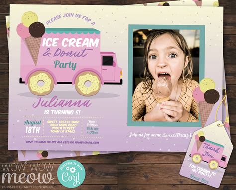 Ice Cream Donut Birthday Invitations Photo Doughnuts Any Age Etsy