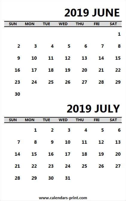 20 June And July 2019 Calendar Free Download Printable Calendar