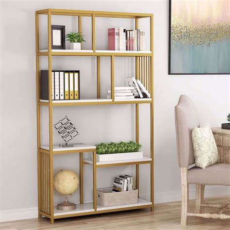 Tribesigns 7 Open Shelf Bookcases Etagere Bookcase With Gold Sturdy