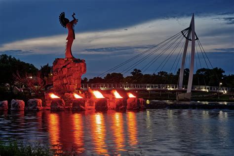 Wichita The Keeper Of The Plains 2 Of 2 And Pedestrian Bridge At