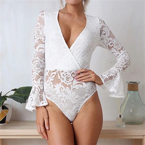Fashion Cut Out Lace Bodysuits Solid Body Top Sexy Overall Beach Summer Playsuit Women V Neck