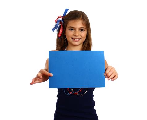 Free Photo Young Girl Holding A Blank Blue Sign 4thofjuly Objects