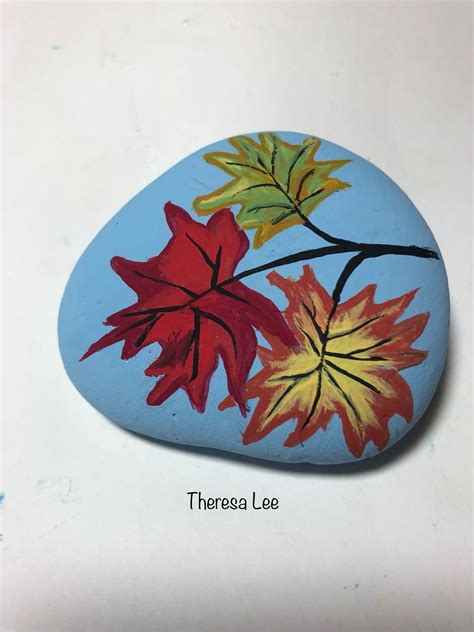 Fall Leaves Rock Painting Art Painted Rocks Stone Painting