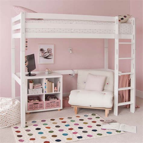 Classic Beech High Sleeper With Storage And Futon Pure White Multicolour Bunk Bed With